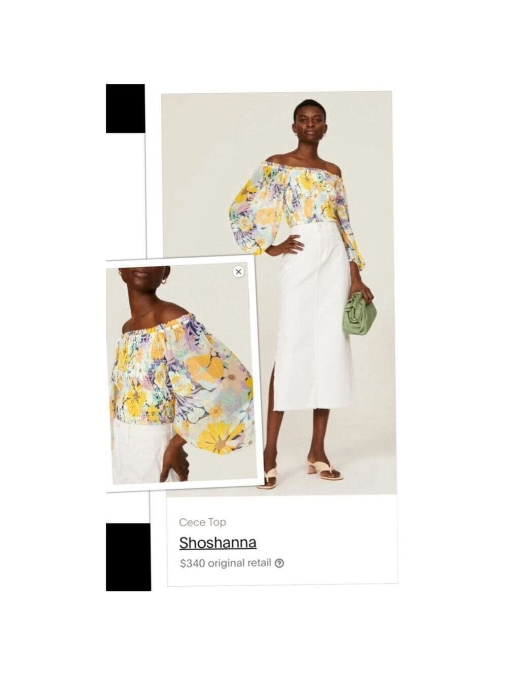 NEW Shoshanna CeCe Chiffon Evening Floral Smocked Balloon Sleeve Blouse size Med